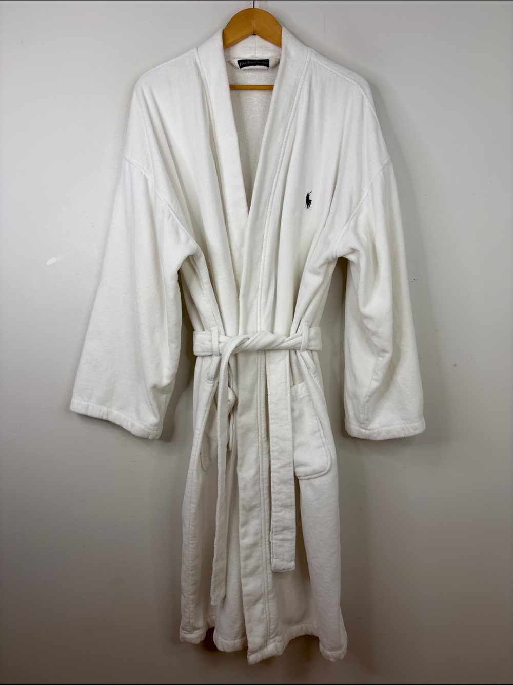 Polo Ralph Lauren Robe Mens Large XL White Cotton Terry Pockets Loungewear